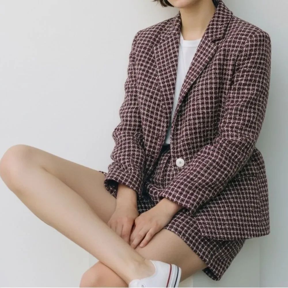 House of Harlow 1960 Purple Metallic Tweed Crop Jacket Raw Hem and Shorts in M